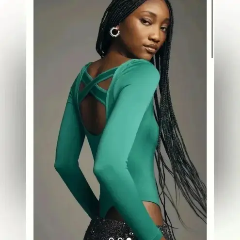 Anthropologie  Emerald Green The Viv Long-Sleeve Bodysuit Size L/XL NWT