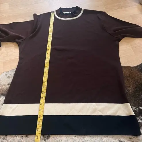 Misook Brown Striped Mock Neck Long Sleeve Size Large