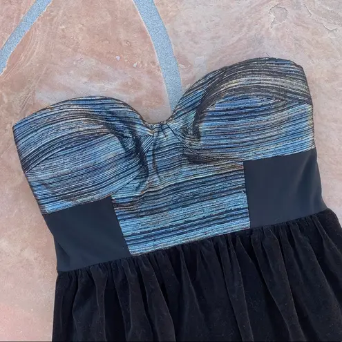 Tibi Strapless Lamé Velvet Skirt Mini Dress