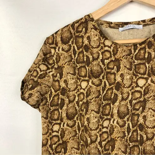 ZARA  Brown Snakeskin Python Crewneck Short Sleeve T-Shirt S