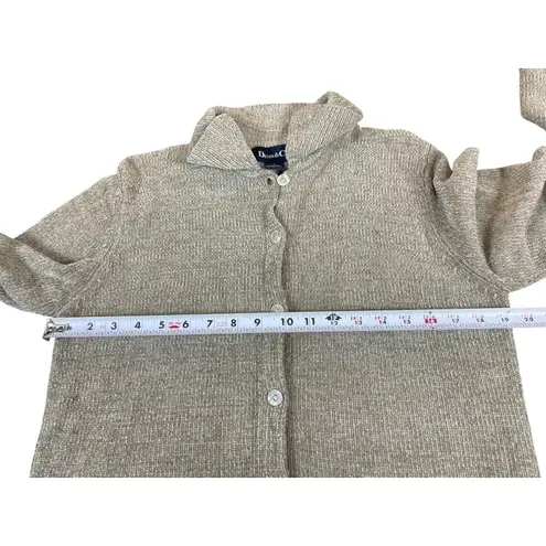 VTG Denim & Co. Chenille Cardigan Sweater S Tan Button Front Long Sleeve Brown