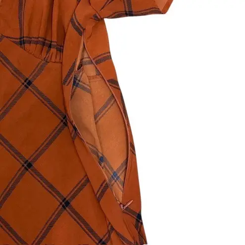 Modcloth  Orange Plaid Flutter Sleeve V Neck Midi Dress Womens M