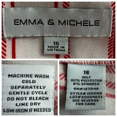Emma & Michele Women's Jumpsuit V-neck Tie Waist White Red Stripes Size XL