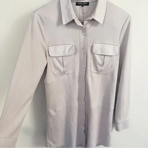 David Lerner Suede Button Front Long Sleeve Shirt Dress Size Small Off White
