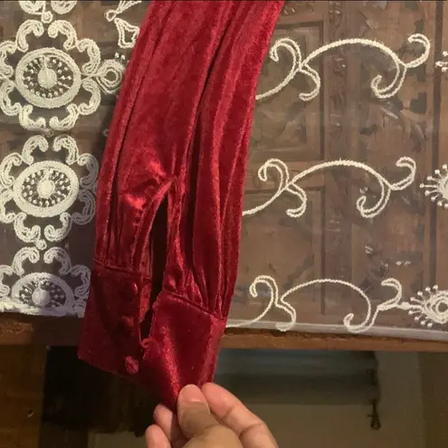 Red Velvet Plunge Gown with Bishop Sleeves Size L