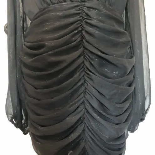 House of Harlow 1960 Womens Dress Size 10 Black Ruffled Mock Neck Button Up Mini