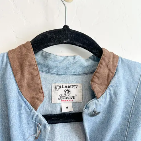 Calamity Jeans | Vintage Southwestern Denim Jean Suede Collar Shacket Jacket Blue Size M