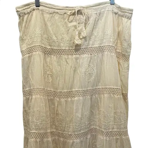 BOMBAY FASHION One Size Light Yellow Cream Maxi Tiered Skirt Lined Crochet