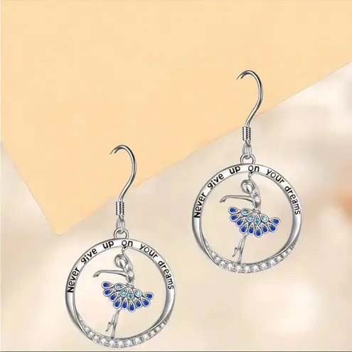 New Creative Fashion Ballet Dancer Earrings Silver Plated Simple Beautiful Engra