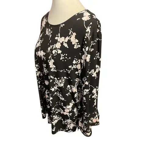 Karl Lagerfeld Women’s Black Multi-Color Floral Blouse With Trumpet Sleeves Size