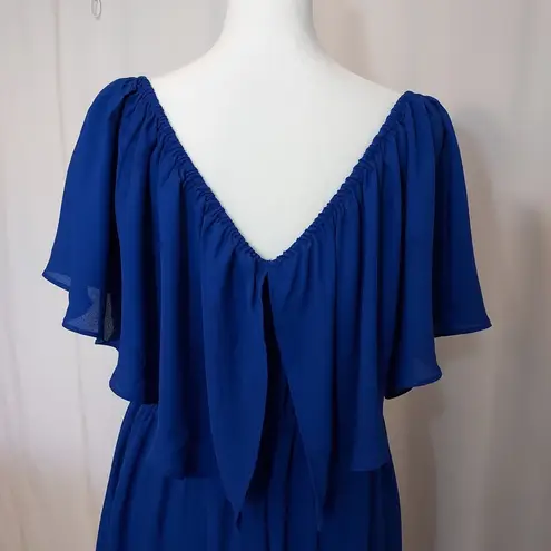 Rsvp NWT!  SUGARLIPS Royal Blue Chiffon Shoulder Ruffle A-line Maxi Formal Dress