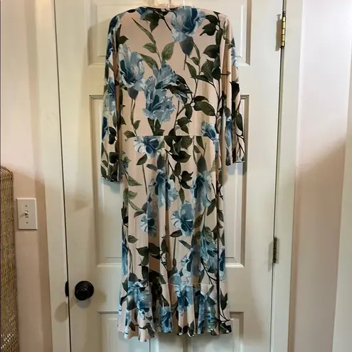 Janette Plus USA Floral Long Sleeve Wrap Midi Dress with Tie Front