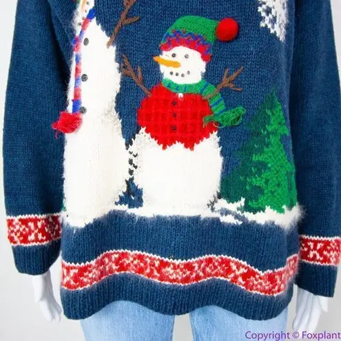 Vintage Croft & Barrow Christmas sweater with 3D snowman cardinal, L Blue Size L
