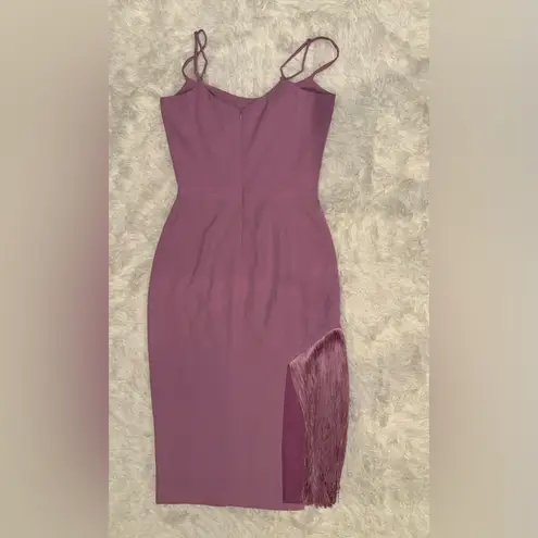 Dress the Population NEW ANTHROPOLOGIE Rory Side-Fringe Midi Dress purple sz S