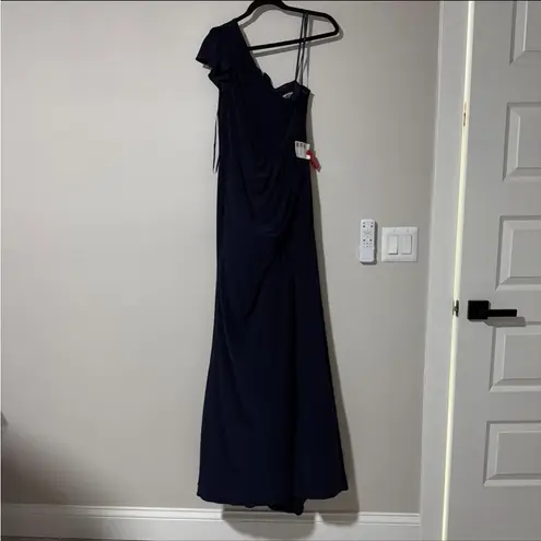 Mac Duggal One-Shoulder Draped Jersey Sheath Gown Navy Size 6 NEW