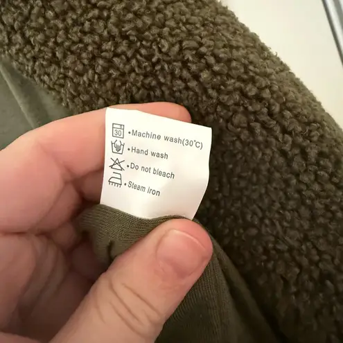 Women’s Sherpa Fleece Bomber Jacket Olive Green Size Large