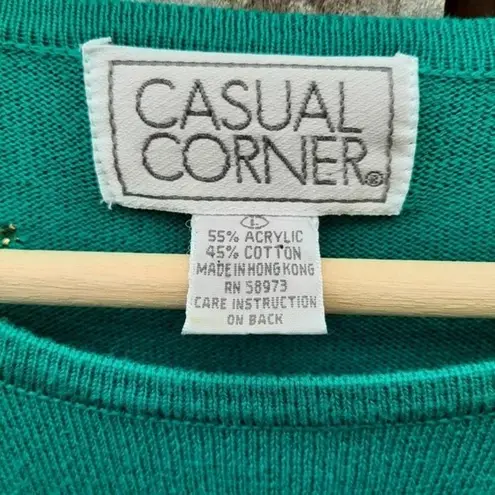 Vintage Casual Corner Studded Sweater Green Gold Tunic Removable Shoulder Pads L Size L