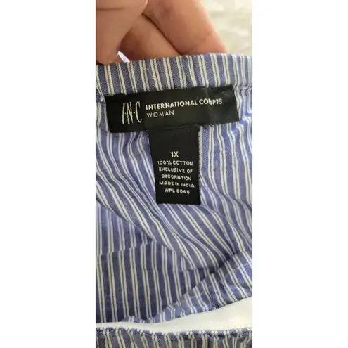 INC International Concepts Sweet Meadow Striped Embroidered Casual Top Sz 1X Blu