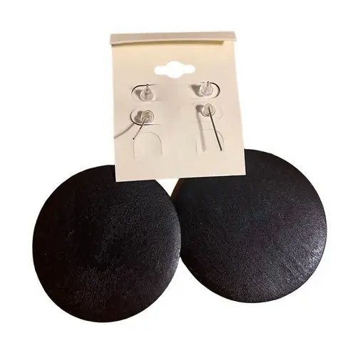 Earrings Black Wooden Circle Dangle Geometric Modern Elegant Design