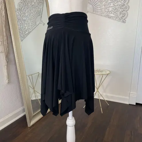 Iconic Early 2000's Las Vegas Rhinestone Asymmetric Flowy Cinched Mini Skirt S Black