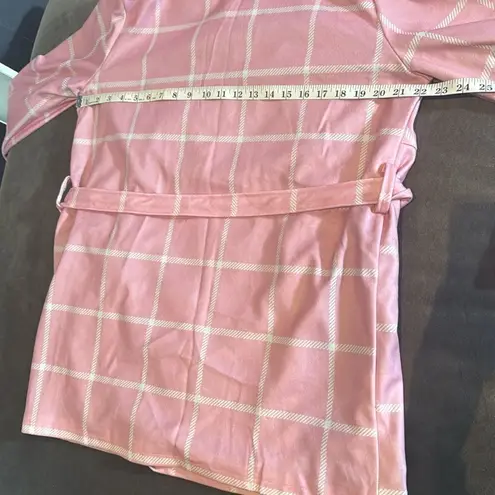 Women’s Pink Turn Down Collar Wrap Trench Coat Grid Pattern Size L (**Tag XL) Size L