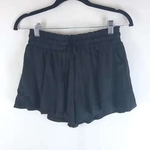 Halara High Waisted Elastic Waistband Drawstring Ruched Pocket Shorts 3" Black S