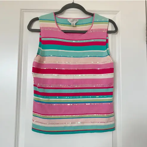 Petite Sophisticate Silk Blend Stretch Striped Sequin Knit Tank Top Sleeveless