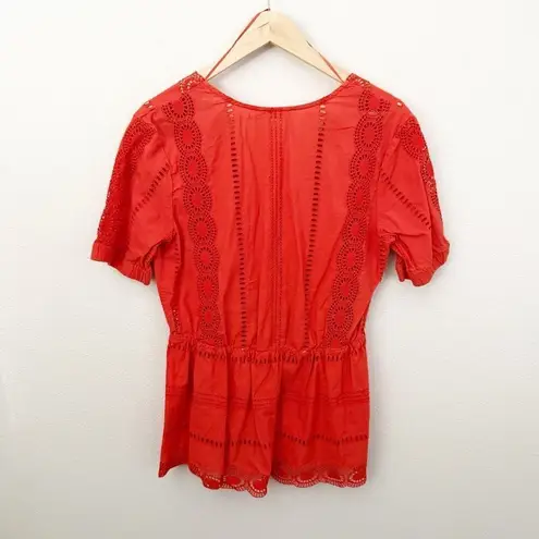 Caslon x NORDSTROM | Orange Eyelet Boho Cotton Lace Peplum Blouse | Medium