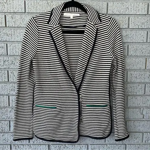 Veronica Beard Blazer Striped Zip-Up Jacket Size 0 Cotton Knit Navy