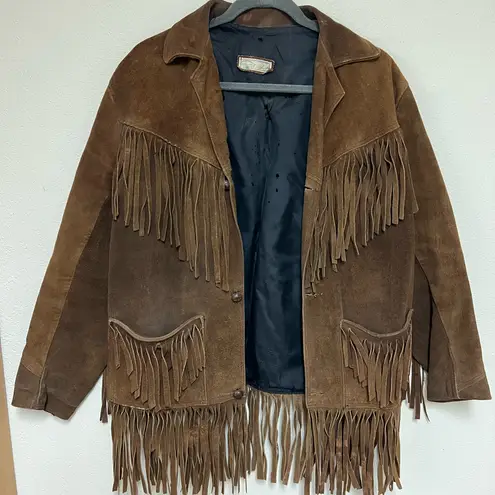 Brown Suede Fringe Leather Jacket Size M