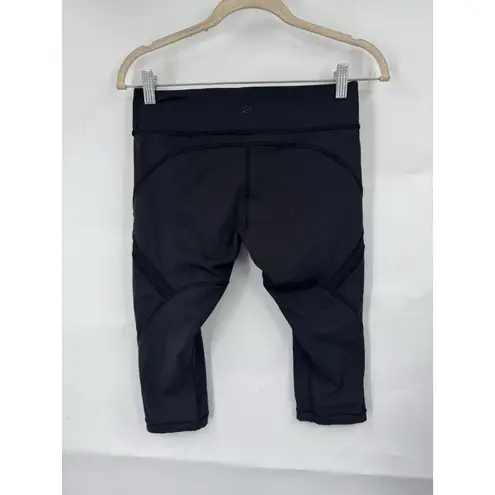 Lululemon Cropped Legging Women 6 Black Sheer Athletic Yoga Gym Workout