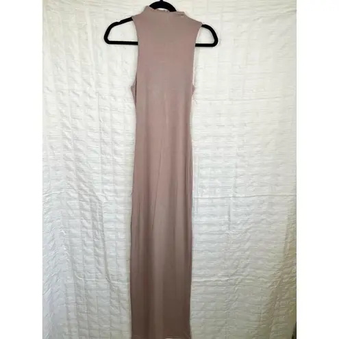 Naked Wardrobe Beige Brown High Neck Sleeveless Fitted Maxi Dress Size Small