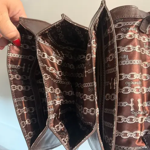 Tignanello Orange Leather Flap Front Saddle Bag Crossbody Accordion Style Purse