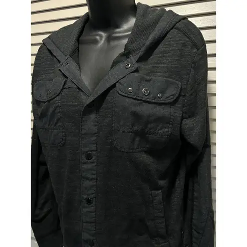 Howe Dark Gray Snap Up Long Sleeve Hood Top Pockets Grommets Size Large Gray