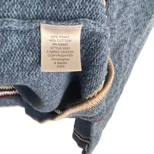 Christopher & Banks Vintage Embroidered American Flag Heart Blue Sweater