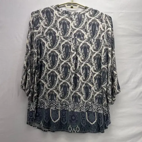 Rose Olive Womens Tunic Top Size 1X Paisley Bohemian Peasant Hipster Relaxed Gray