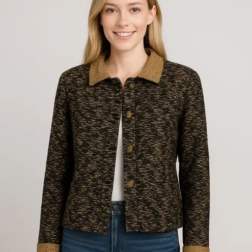 Orvis New Cardigan Sweater Size 14 Brown Button Front Tweed Cropped Classic - Image 8