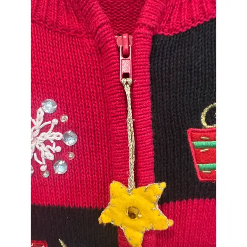 Tiara International Christmas Collection Ugly Women's Red Snowman Tree Design sweater L holiday bead