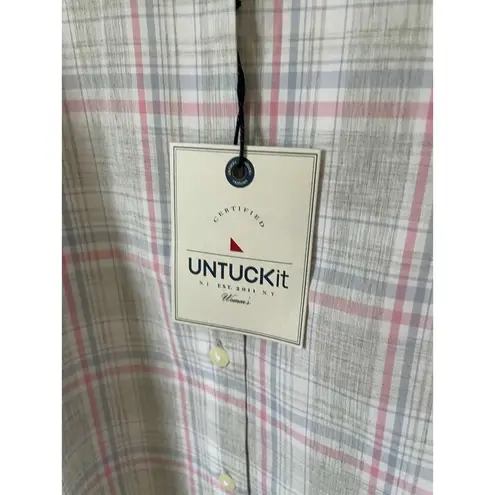 UNTUCKit Cotton Plaid Long Sleeve Button Down Blouse Top Pink Blue Size 12 NEW