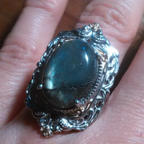 Malagasy Labradorite 18K Yellow Gold Plated and Platinum Bond Ring (Size 7)