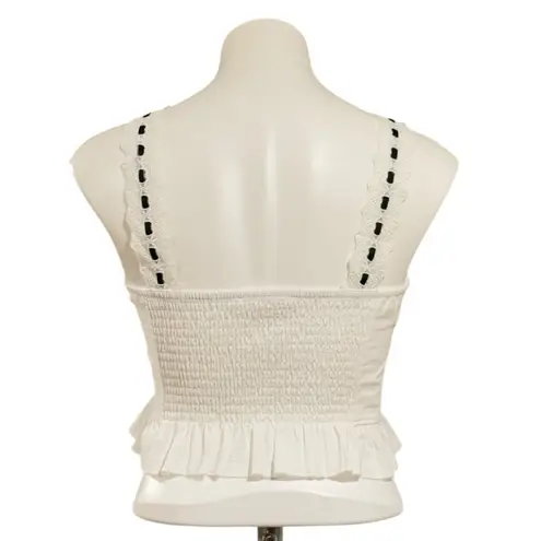 Kirious Copped Eyelet Trim Black Ribbon Bow Tank Top Size M NEW