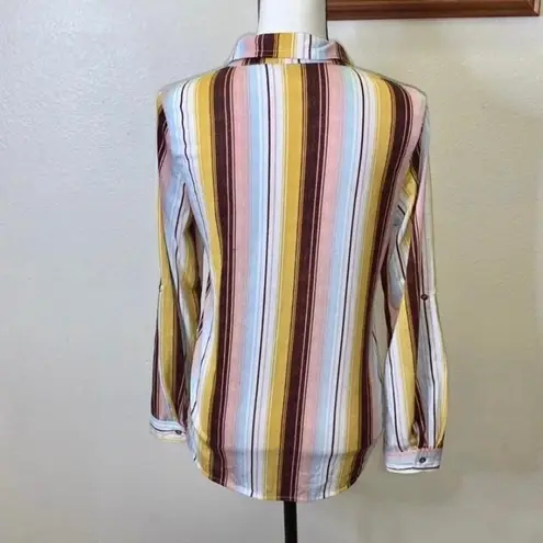 Passports Passport Double Pocket Striped Long Sleeve Button Down Shirt Medium