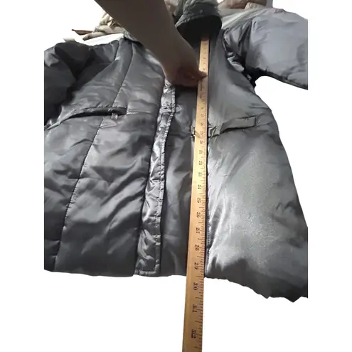 Silver Puffer Coat L Faux Fur Collar Outerwear Cabin Core Cozy Chic Ski Resort Size L