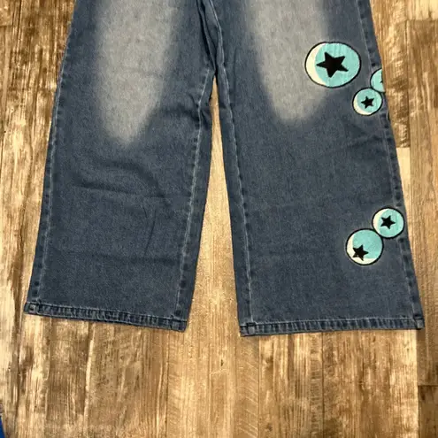Stylish Blue Embroidered Women's Jeans Size Large