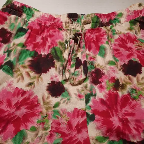 BCBGMAXAZRIA  Shorts Womens Medium Pink Floral High Waisted Linen Pockets