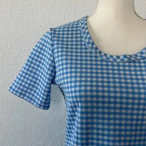 Vintage Blue  and White Gingham Patterned Short Sleeve Top