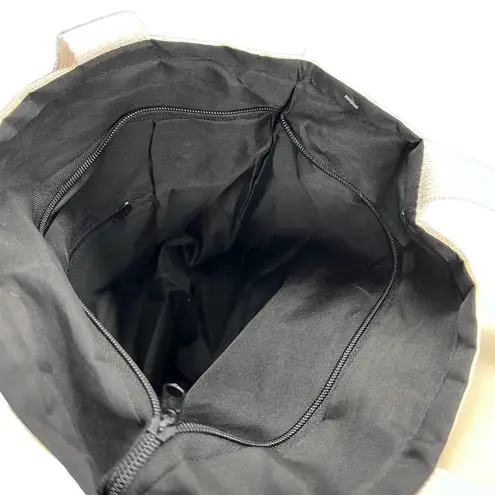 Thai Elephant Print Shoulder Bag Canvas Zip Close Tote Boho Global Artisan White