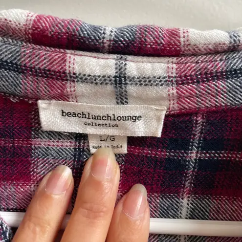 beachlunchlounge Collection Plaid Button Down Shirt Burgundy White Navy Size L