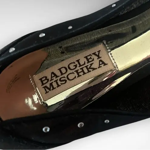 Badgley Mischka Women's Quinn Black Satin Embellished Flats 7.5 | EUC