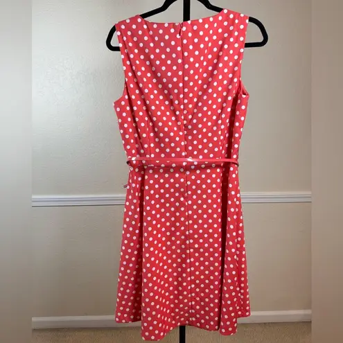 Signature Darby Women’s Coral White Polka Dot Sleeveless Swing Dress Retro Chic Size 14